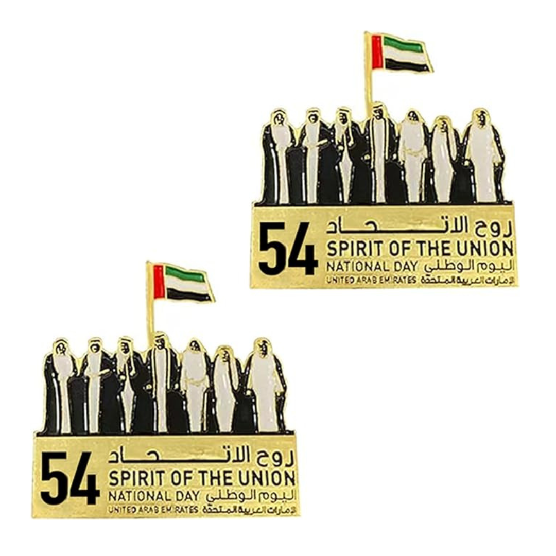 Two boxes with figures holding flags and '54 Spirit of the Union' text on a white background
